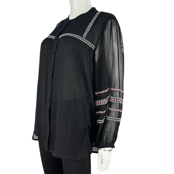 Chico's Blouse Womens‎ 3(XL) Black Sheer Embroidered Chiffon Top - Picture 3 of 9